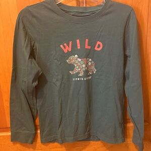 Life Is Good Green Long Sleeve Tee with Wild Bear Design
